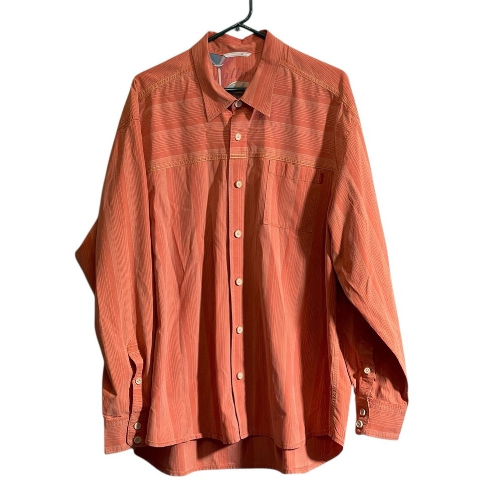 Tommy Bahama Relax Shirt 2XL Orange Striped Silk Cotton Long Sleeve Button Up